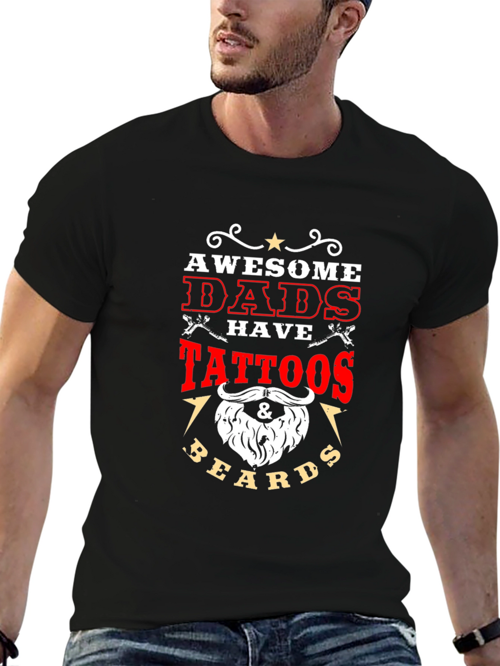Awesome Dads Tattoos & Beards Black T-Shirt