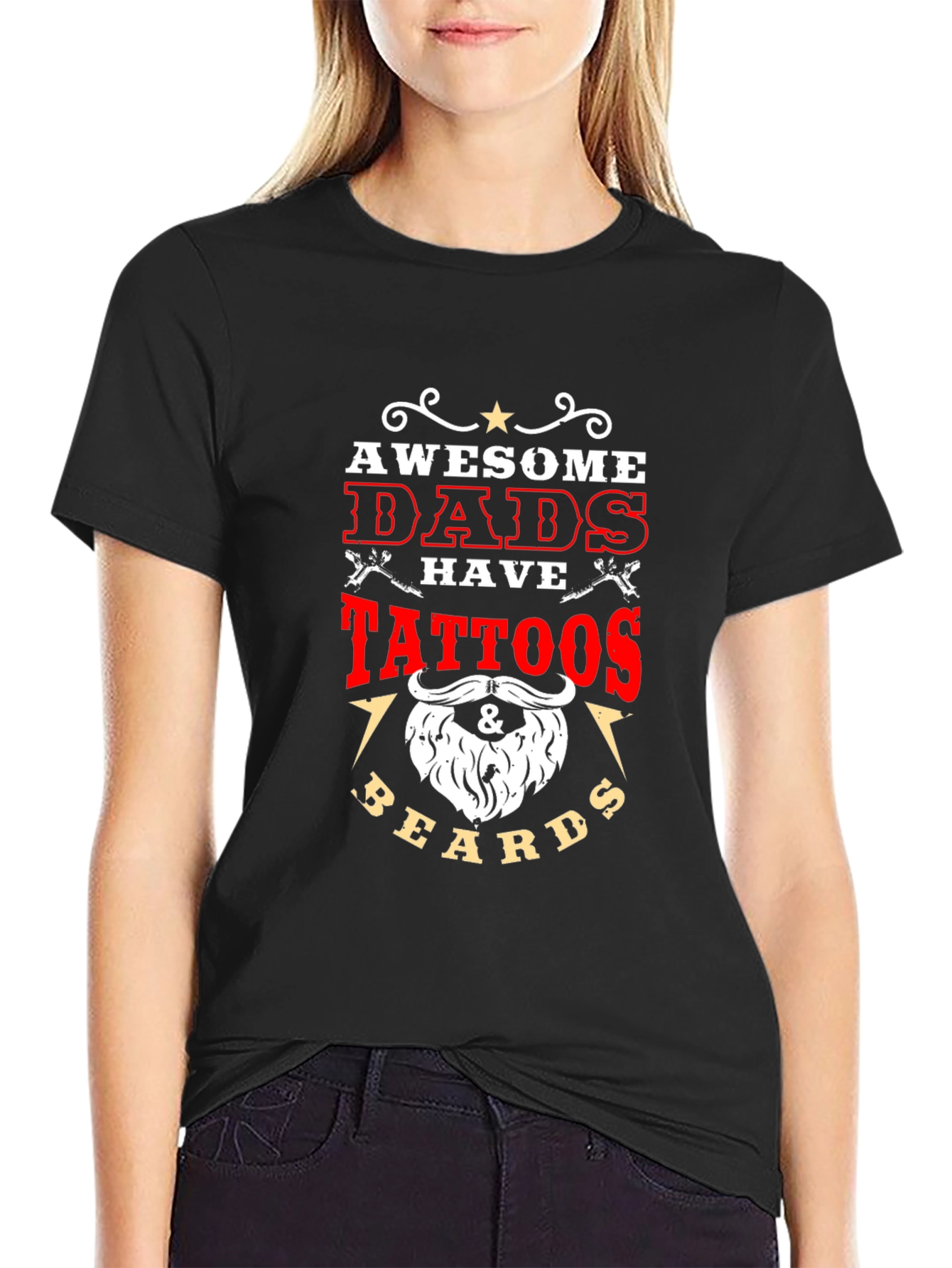 Awesome Dads Tattoos & Beards Black T-Shirt