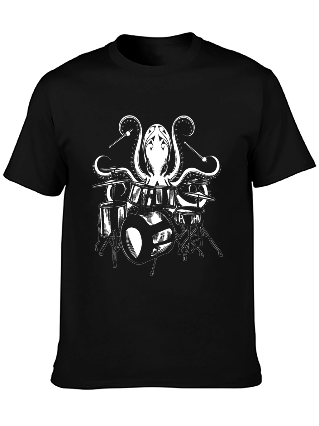Octopus Drummer Graphic Tee - Black Cotton T-Shirt