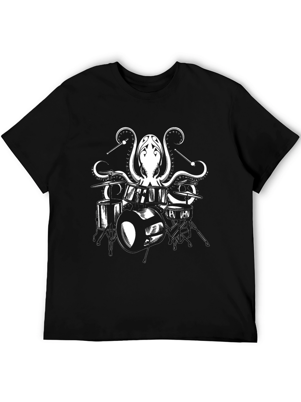 Octopus Drummer Graphic Tee - Black Cotton T-Shirt
