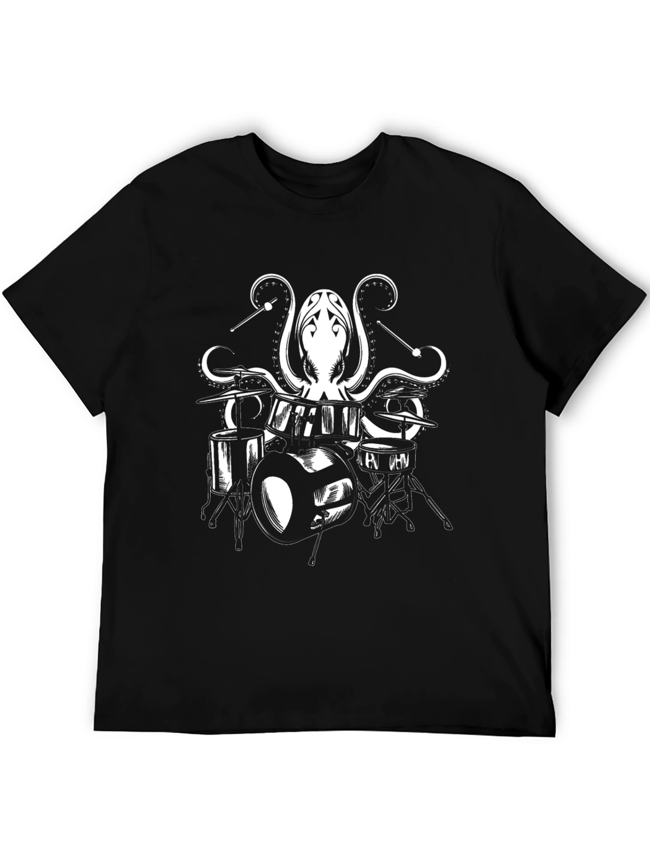 Octopus Drummer Graphic Tee - Black Cotton T-Shirt