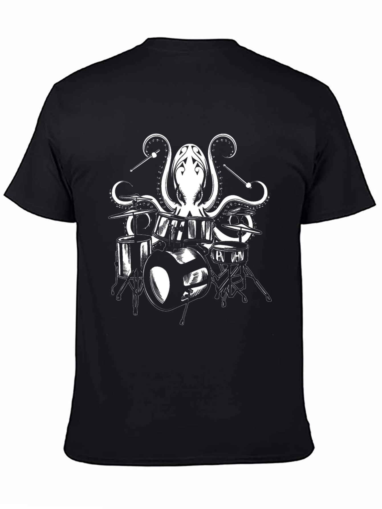 Octopus Drummer Graphic Tee - Black Cotton T-Shirt