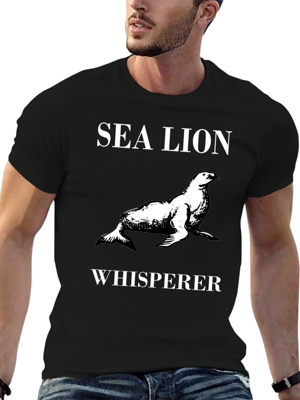 Sea Lion Whisperer Graphic Tee - Black Cotton T-Shirt