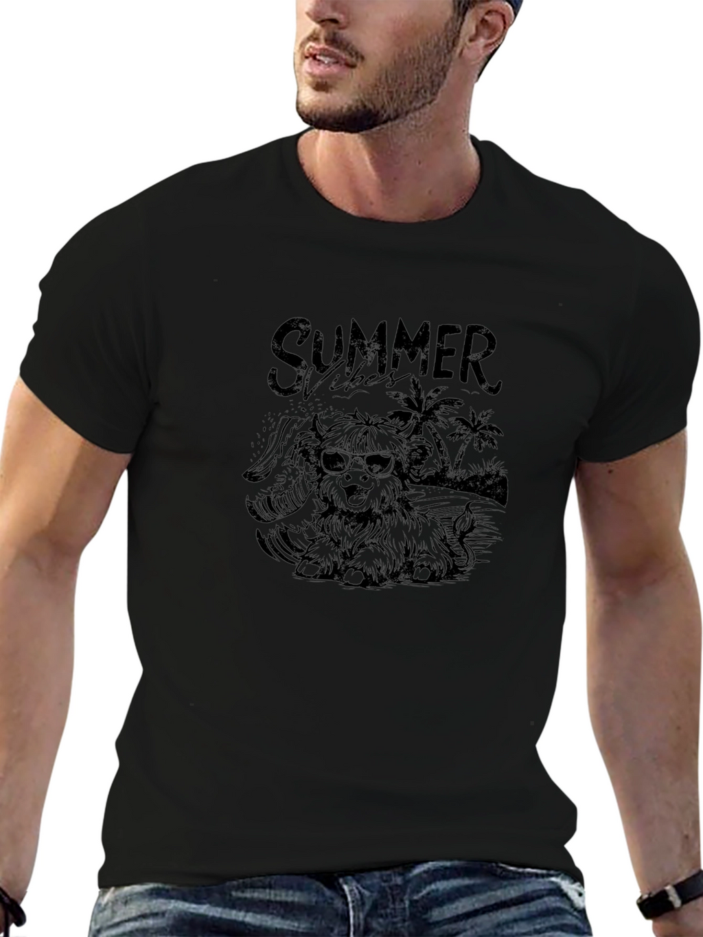 Summer Vibes Dog Graphic Tee - Black