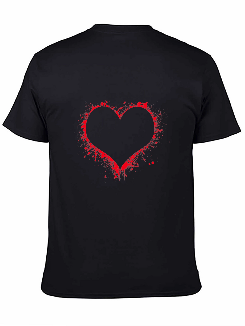 Black T-Shirt with Red Heart Splatter Design