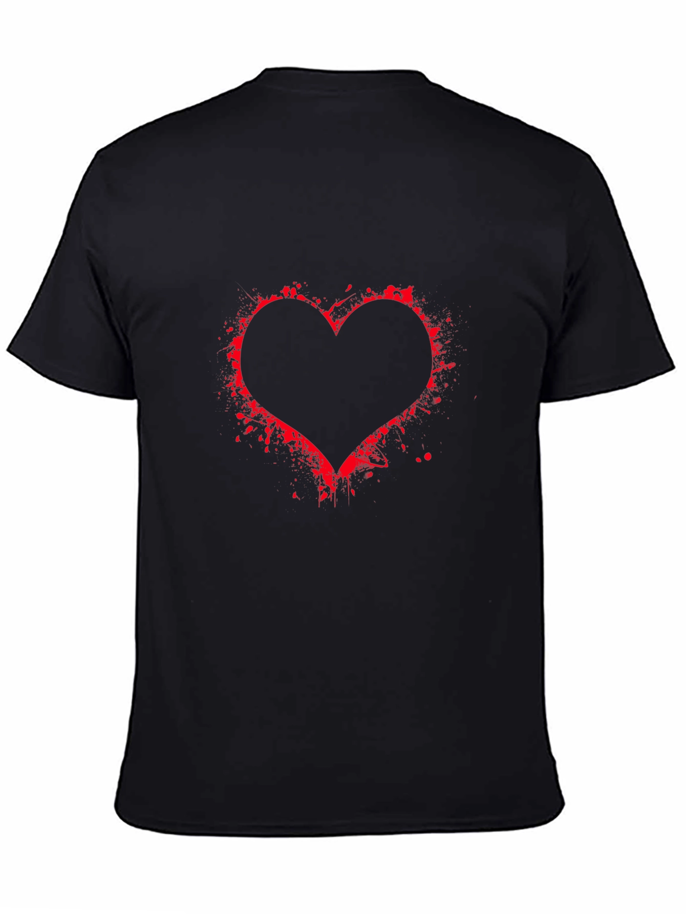Black T-Shirt with Red Heart Splatter Design