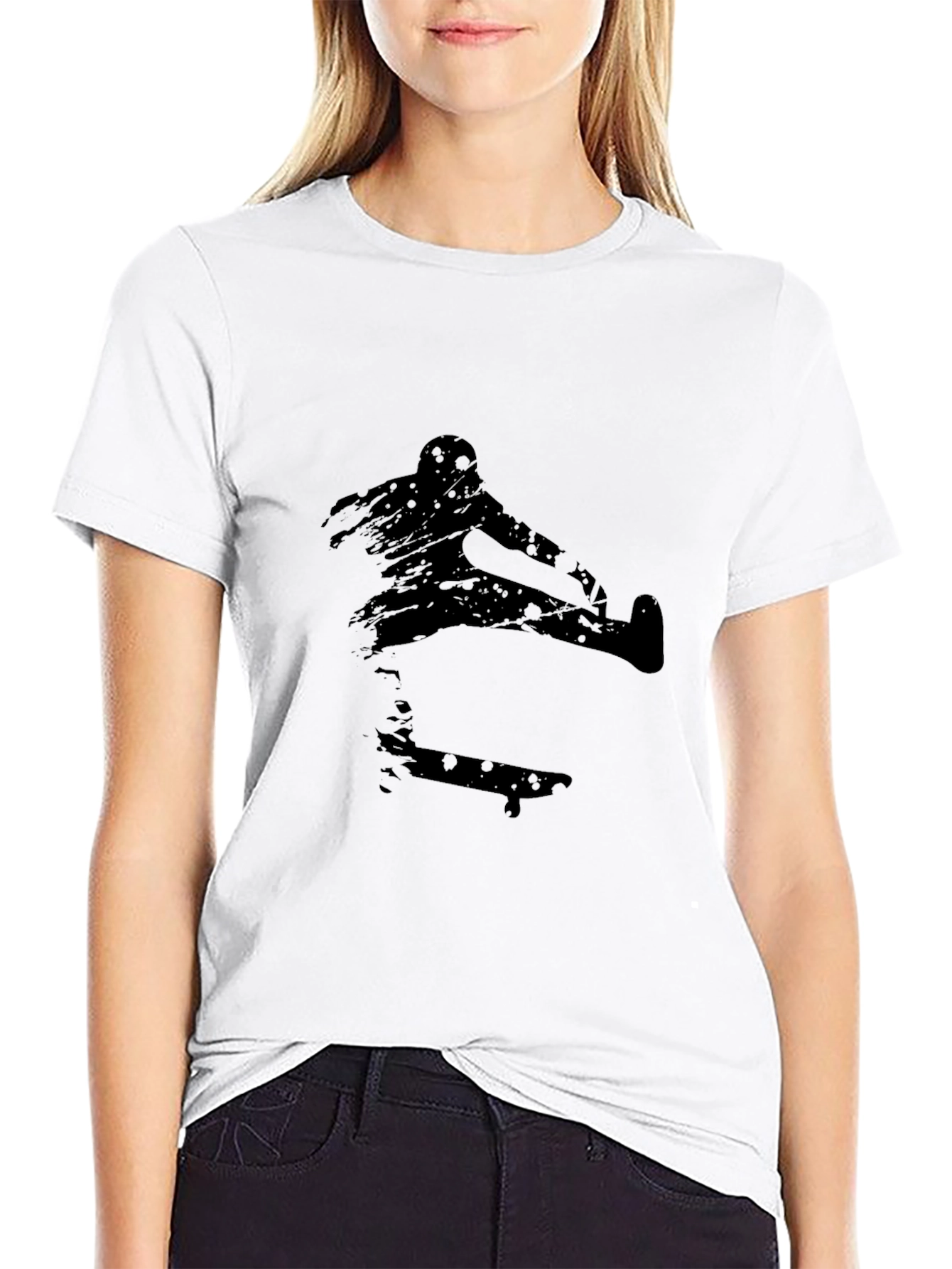 Skateboarding Silhouette Graphic Tee - Black Cotton T-Shirt