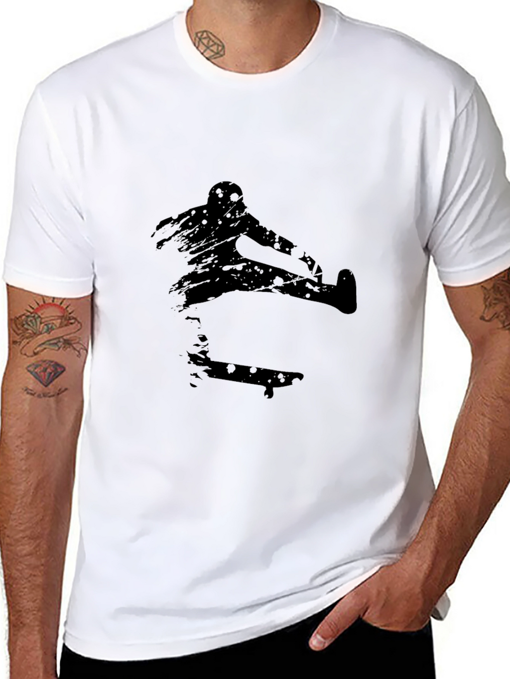 Skateboarding Silhouette Graphic Tee - Black Cotton T-Shirt