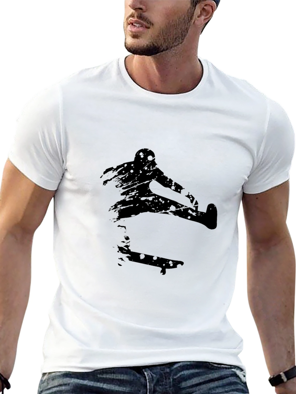 Skateboarding Silhouette Graphic Tee - Black Cotton T-Shirt