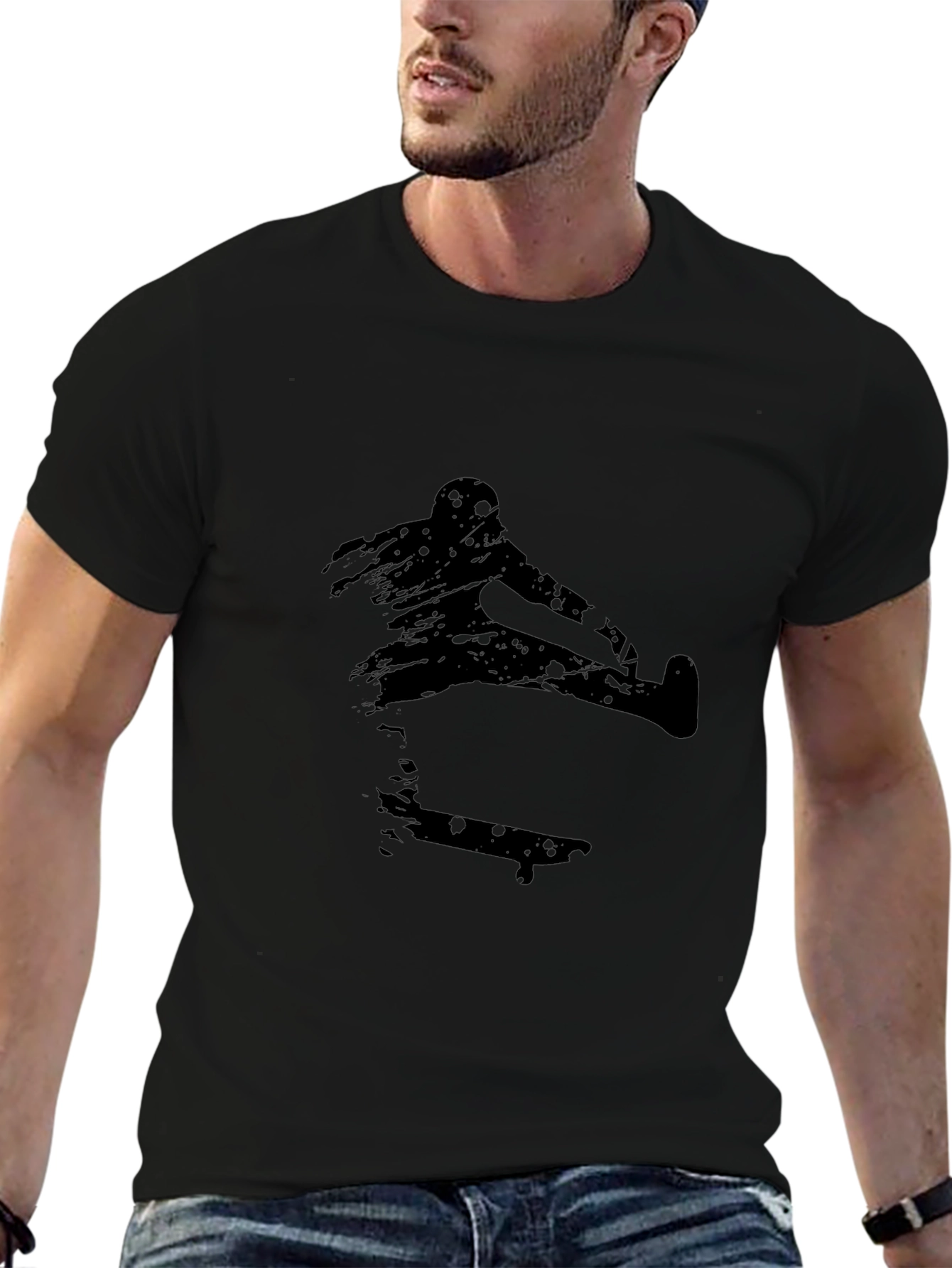Skateboarding Silhouette Graphic Tee - Black Cotton T-Shirt