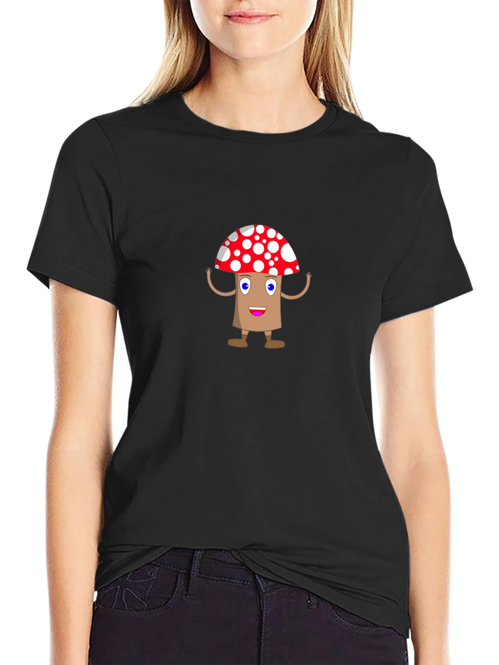 Cartoon Mushroom Graphic Tee - Black T-Shirt