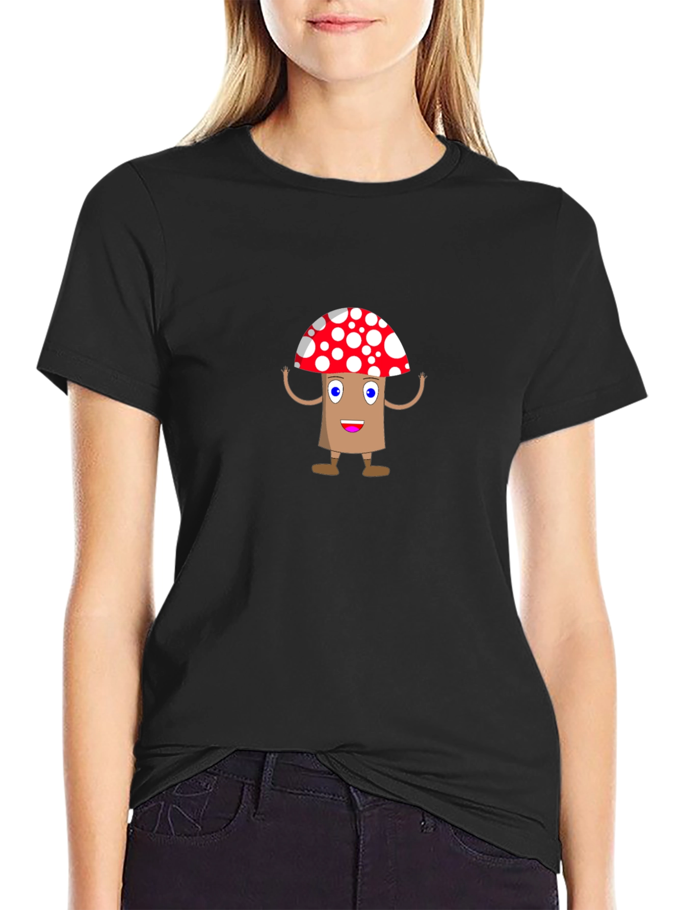 Cartoon Mushroom Graphic Tee - Black T-Shirt