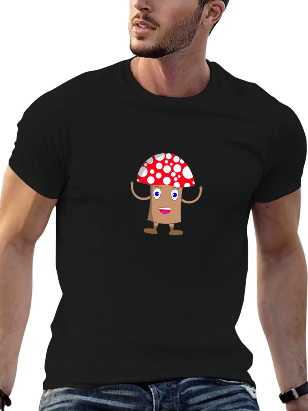 Cartoon Mushroom Graphic Tee - Black T-Shirt
