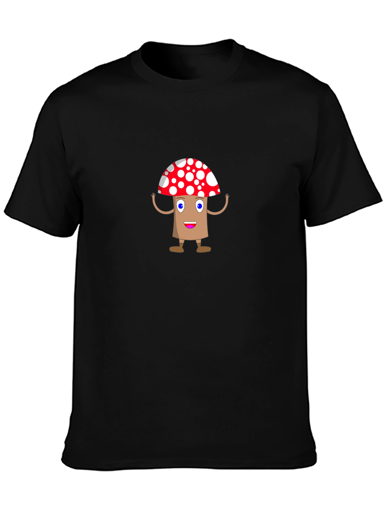 Cartoon Mushroom Graphic Tee - Black T-Shirt