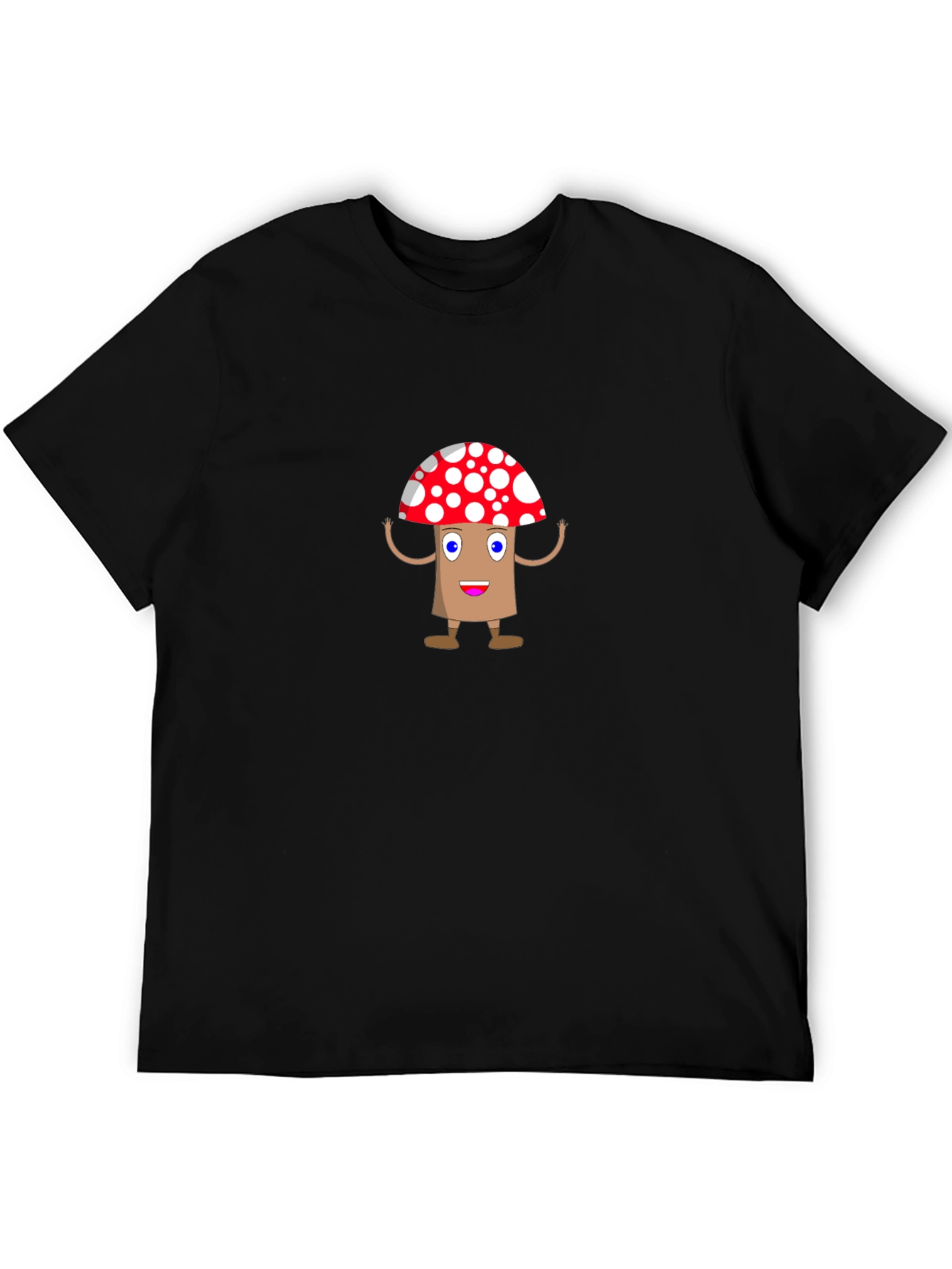 Cartoon Mushroom Graphic Tee - Black T-Shirt