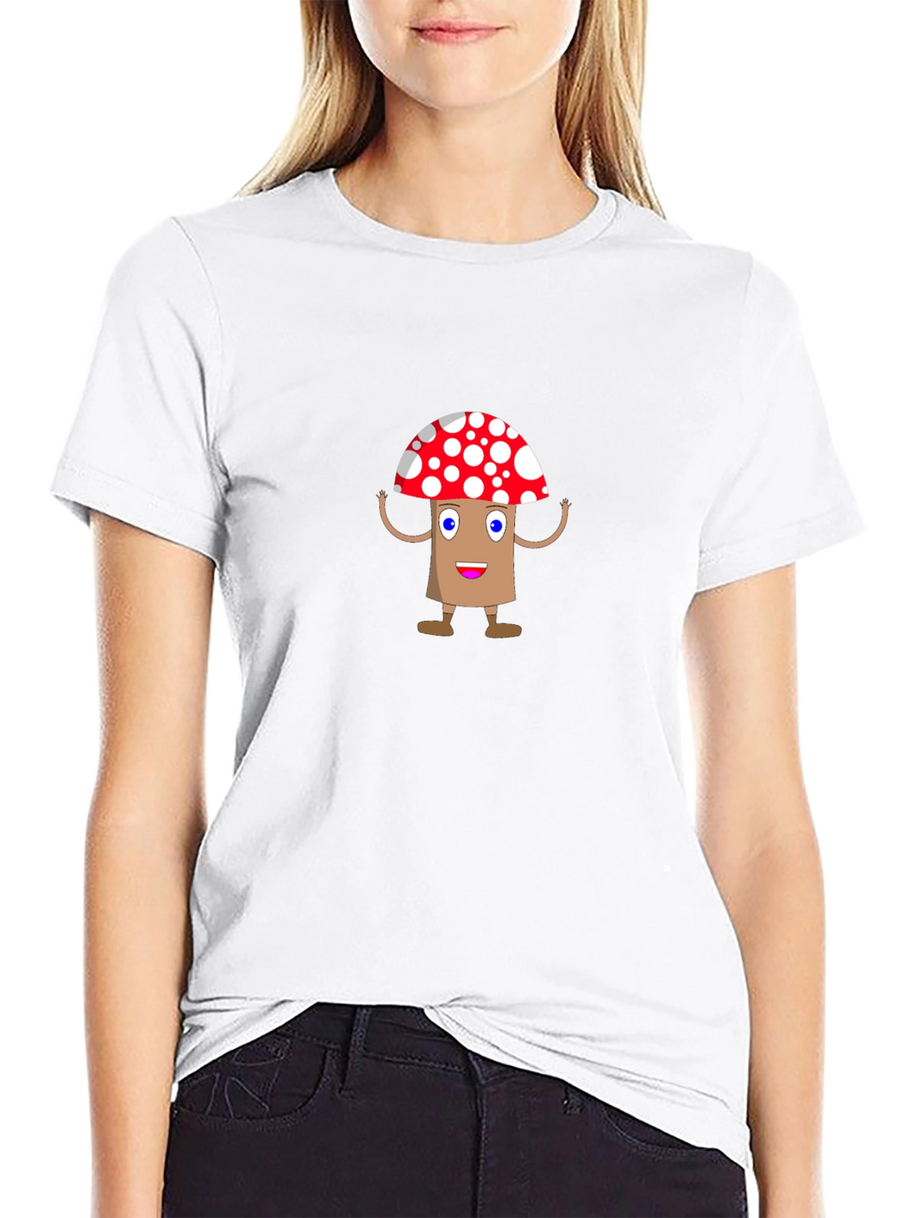 Cartoon Mushroom Graphic Tee - Black T-Shirt
