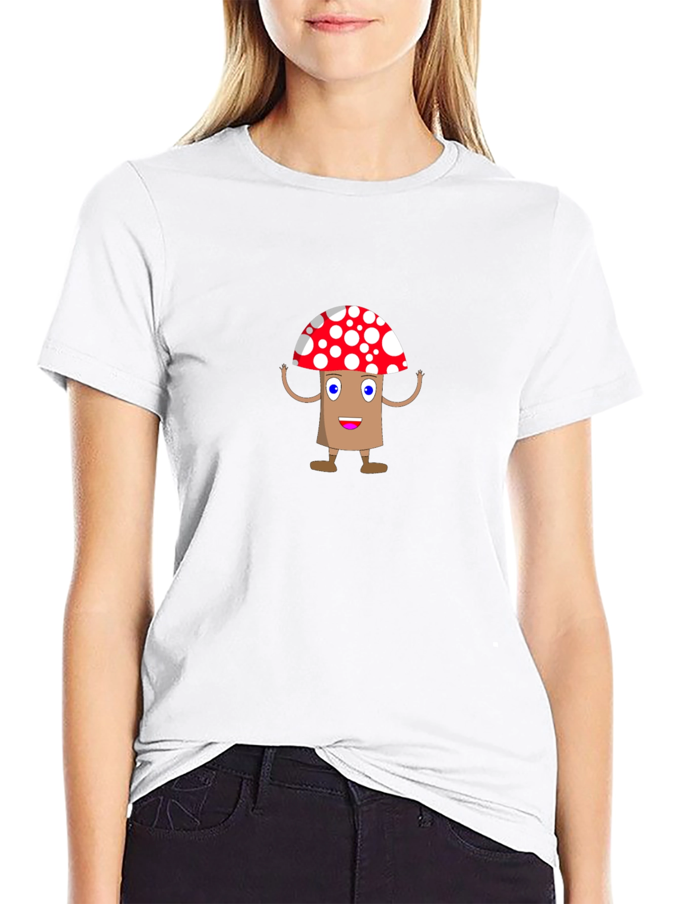 Cartoon Mushroom Graphic Tee - Black T-Shirt