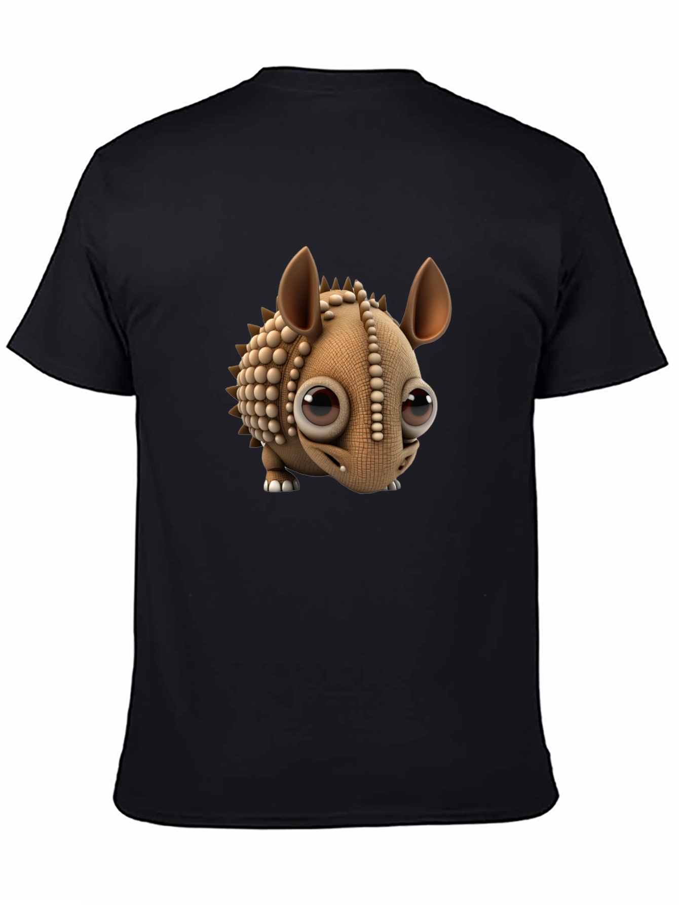 Cartoon Armadillo Graphic Tee - Black Crew Neck