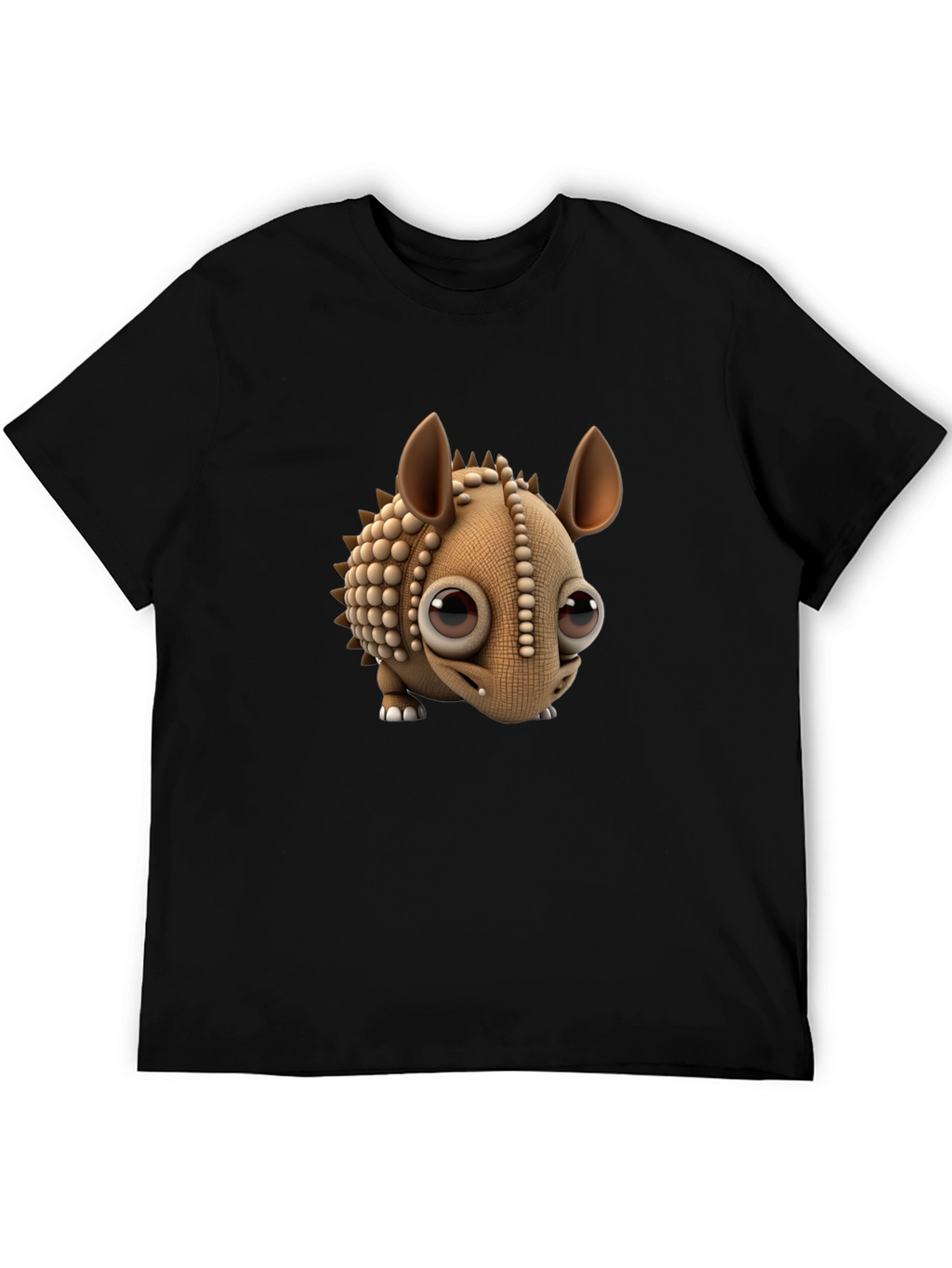 Cartoon Armadillo Graphic Tee - Black Crew Neck