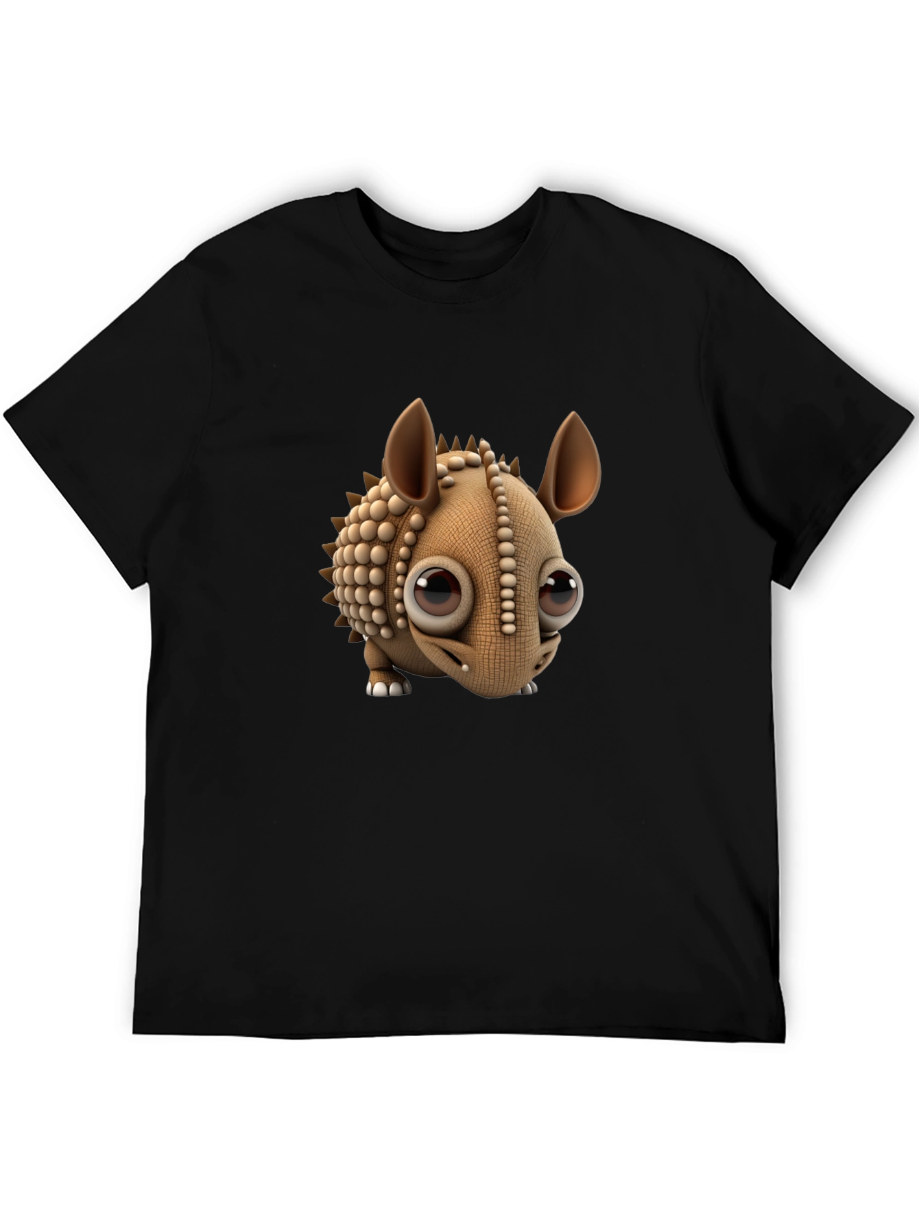 Cartoon Armadillo Graphic Tee - Black Crew Neck