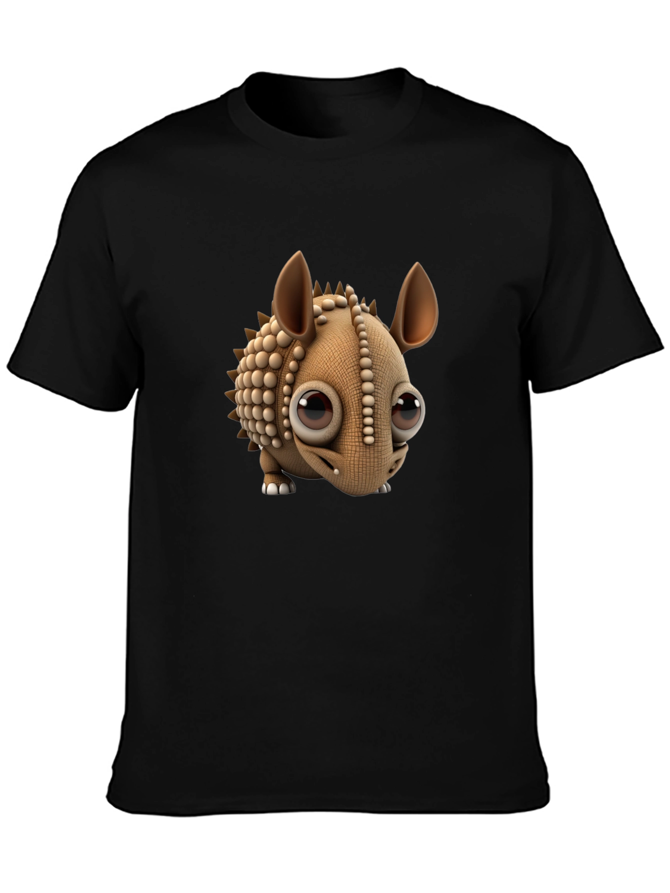 Cartoon Armadillo Graphic Tee - Black Crew Neck