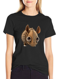 Cartoon Armadillo Graphic Tee - Black Crew Neck