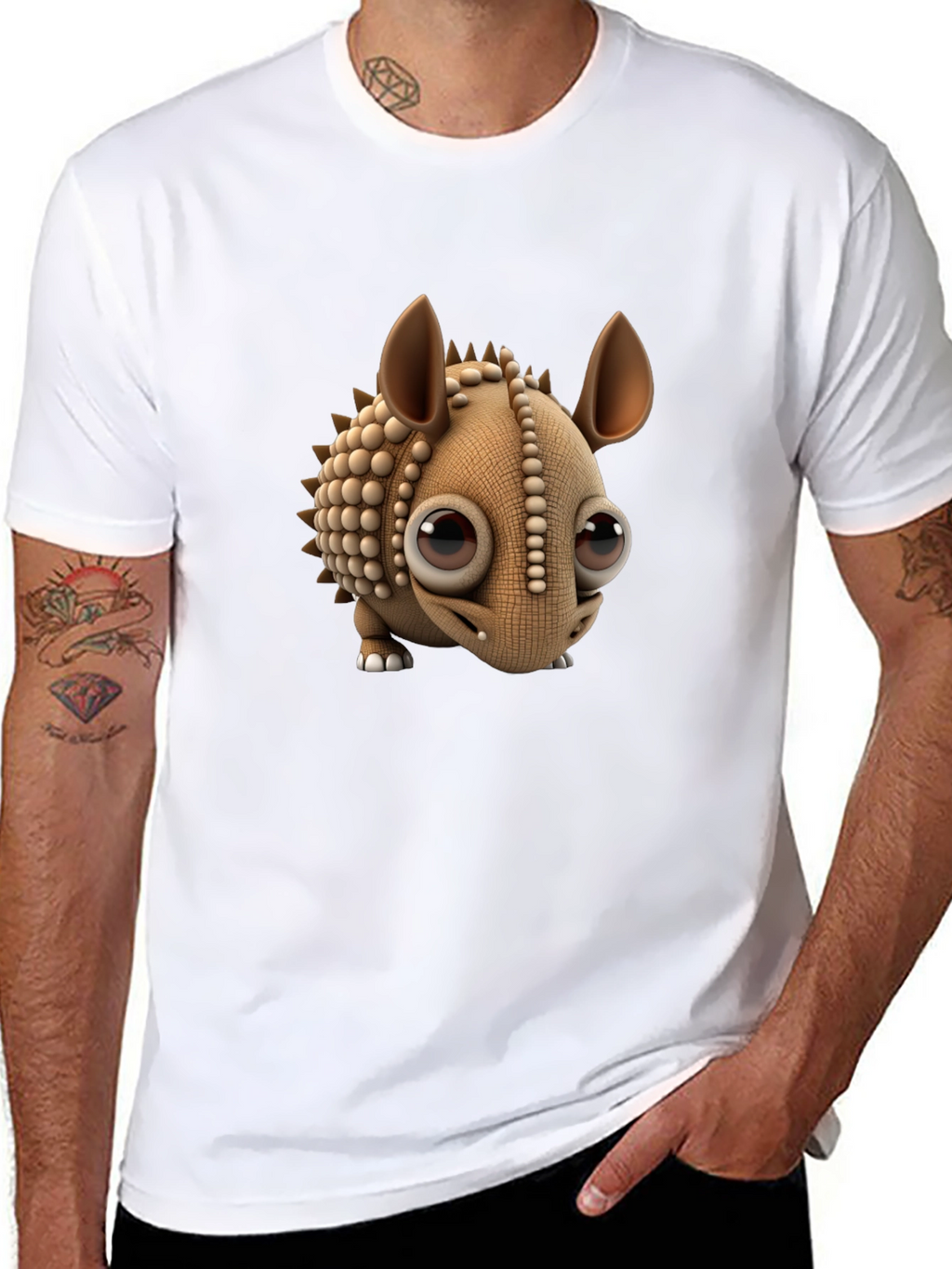 Cartoon Armadillo Graphic Tee - Black Crew Neck