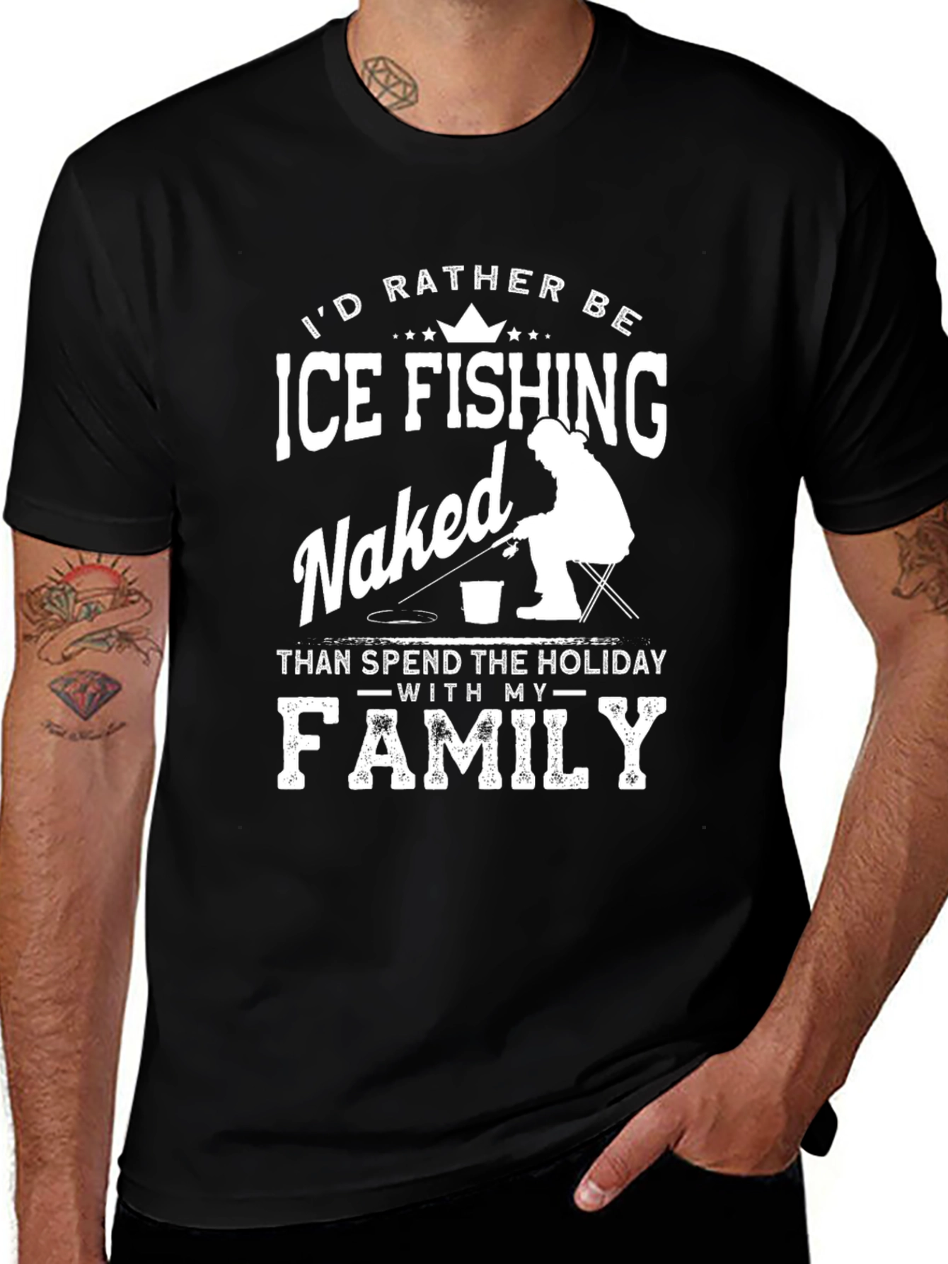Funny Ice Fishing Naked T-Shirt for Men