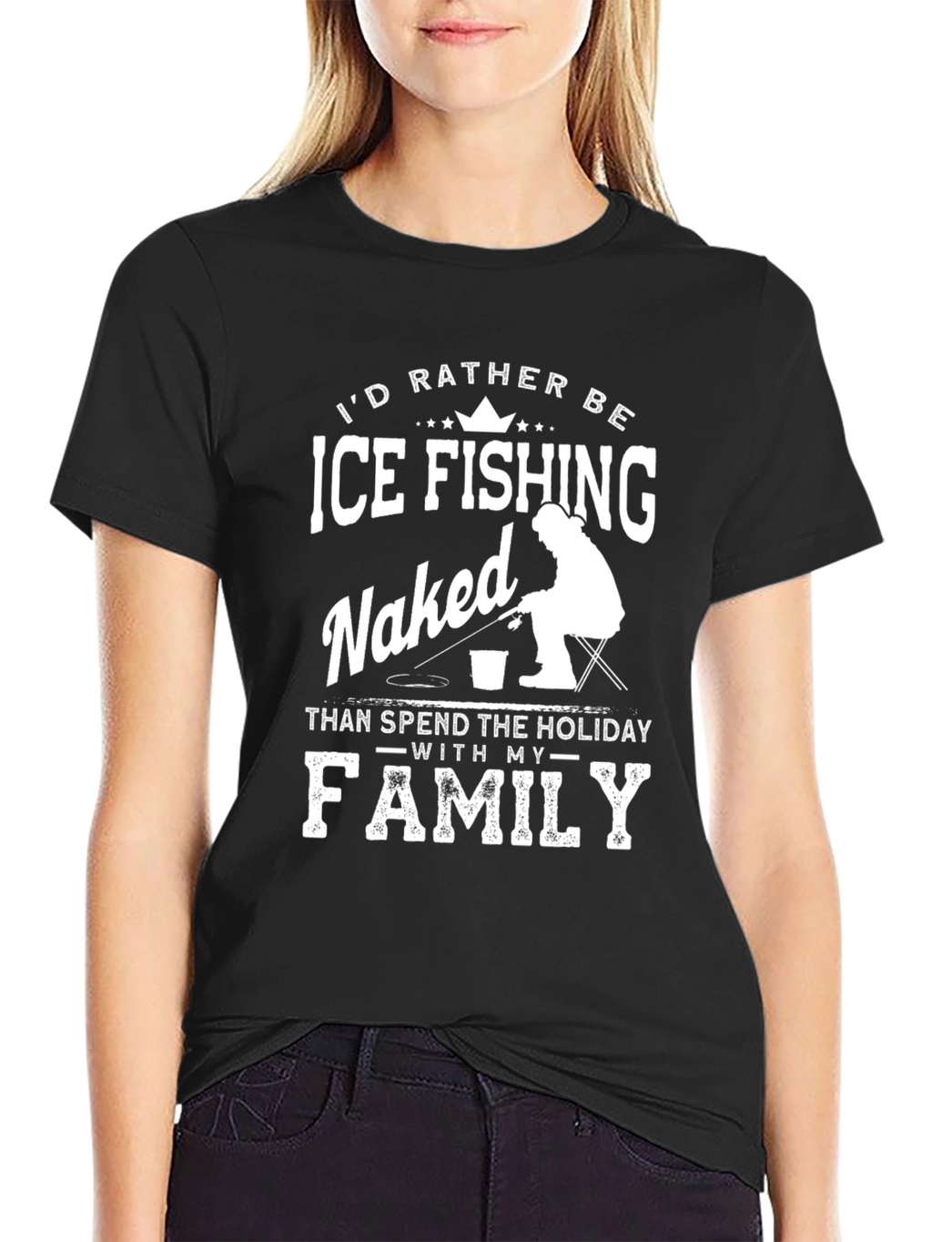 Funny Ice Fishing Naked T-Shirt for Men
