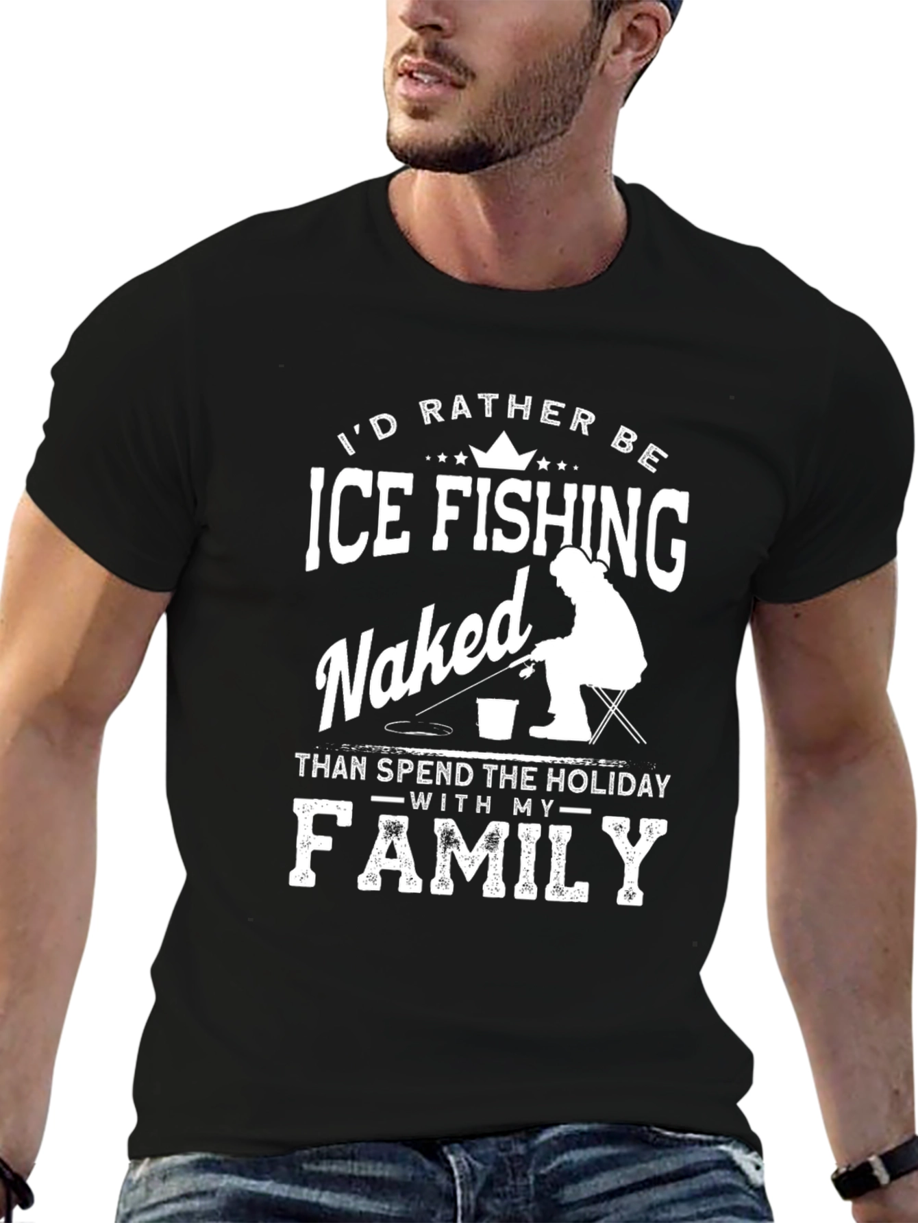 Funny Ice Fishing Naked T-Shirt for Men