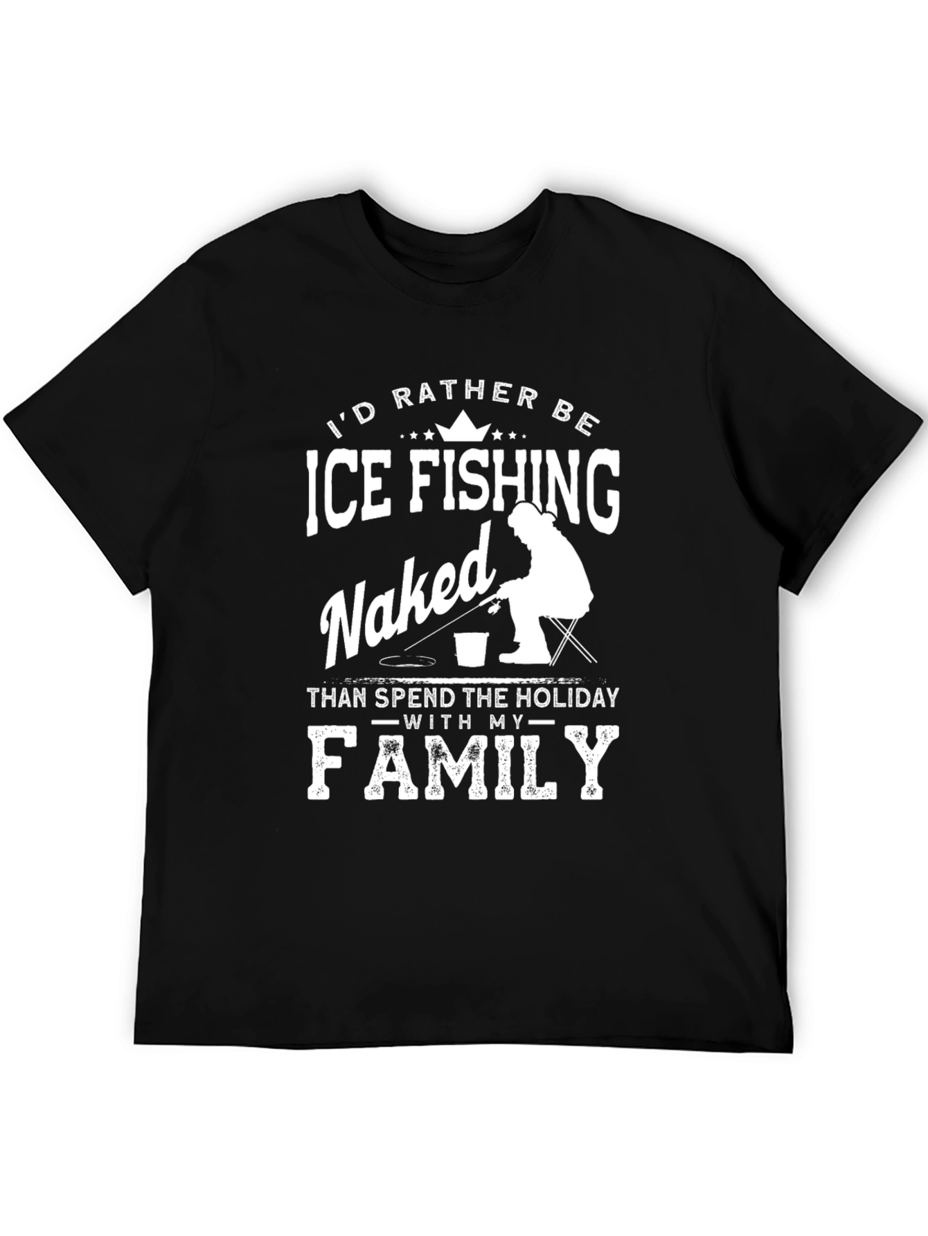Funny Ice Fishing Naked T-Shirt for Men