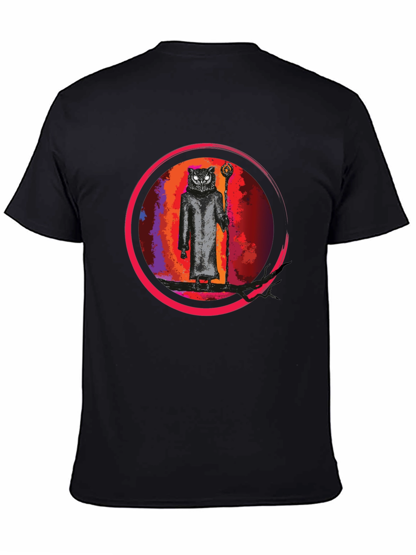 Wizard Owl Graphic Tee - Black Cotton Shirt
