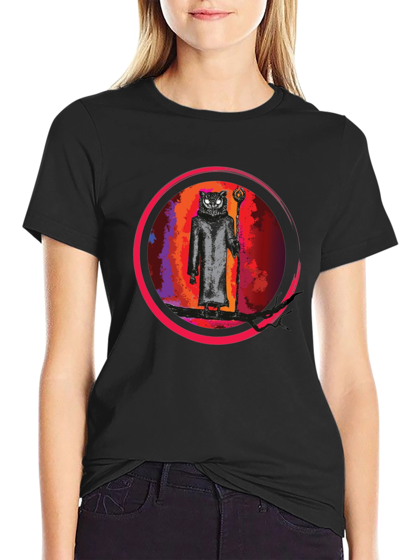 Wizard Owl Graphic Tee - Black Cotton Shirt