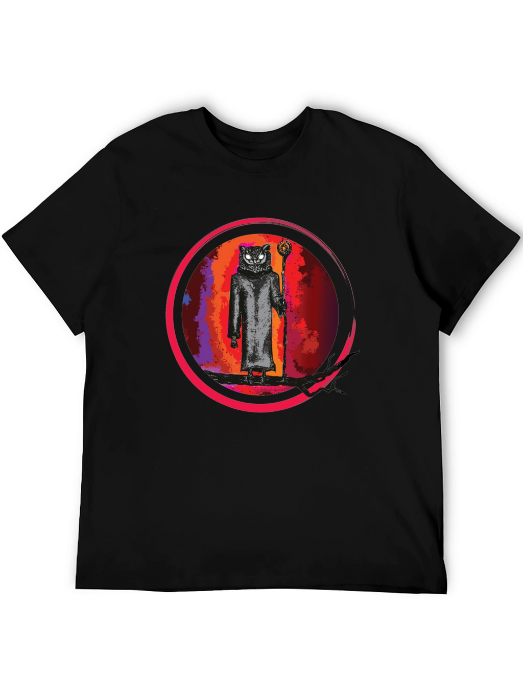 Wizard Owl Graphic Tee - Black Cotton Shirt