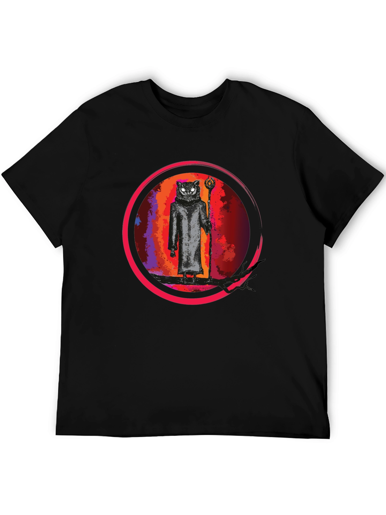 Wizard Owl Graphic Tee - Black Cotton Shirt
