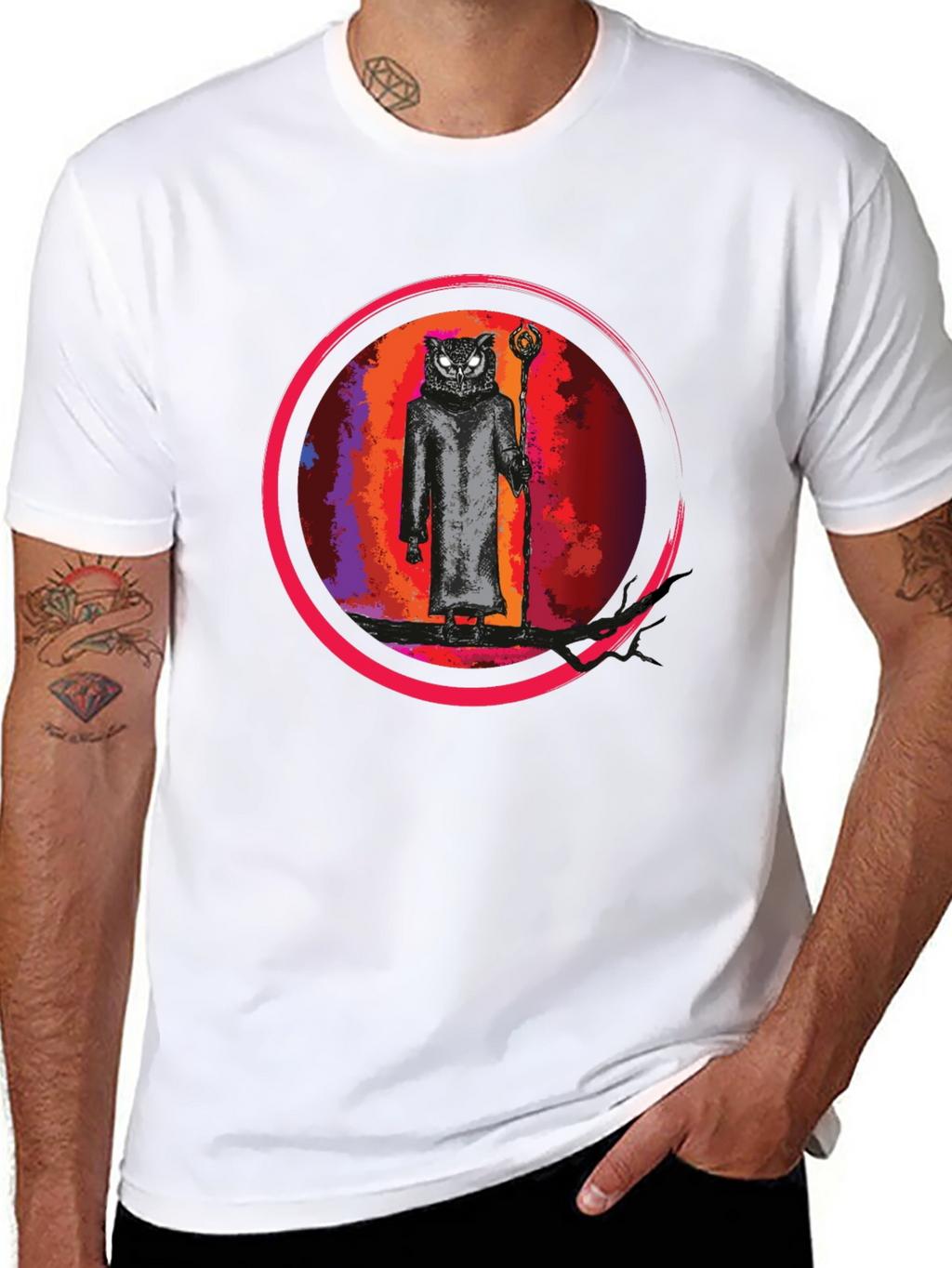 Wizard Owl Graphic Tee - Black Cotton Shirt