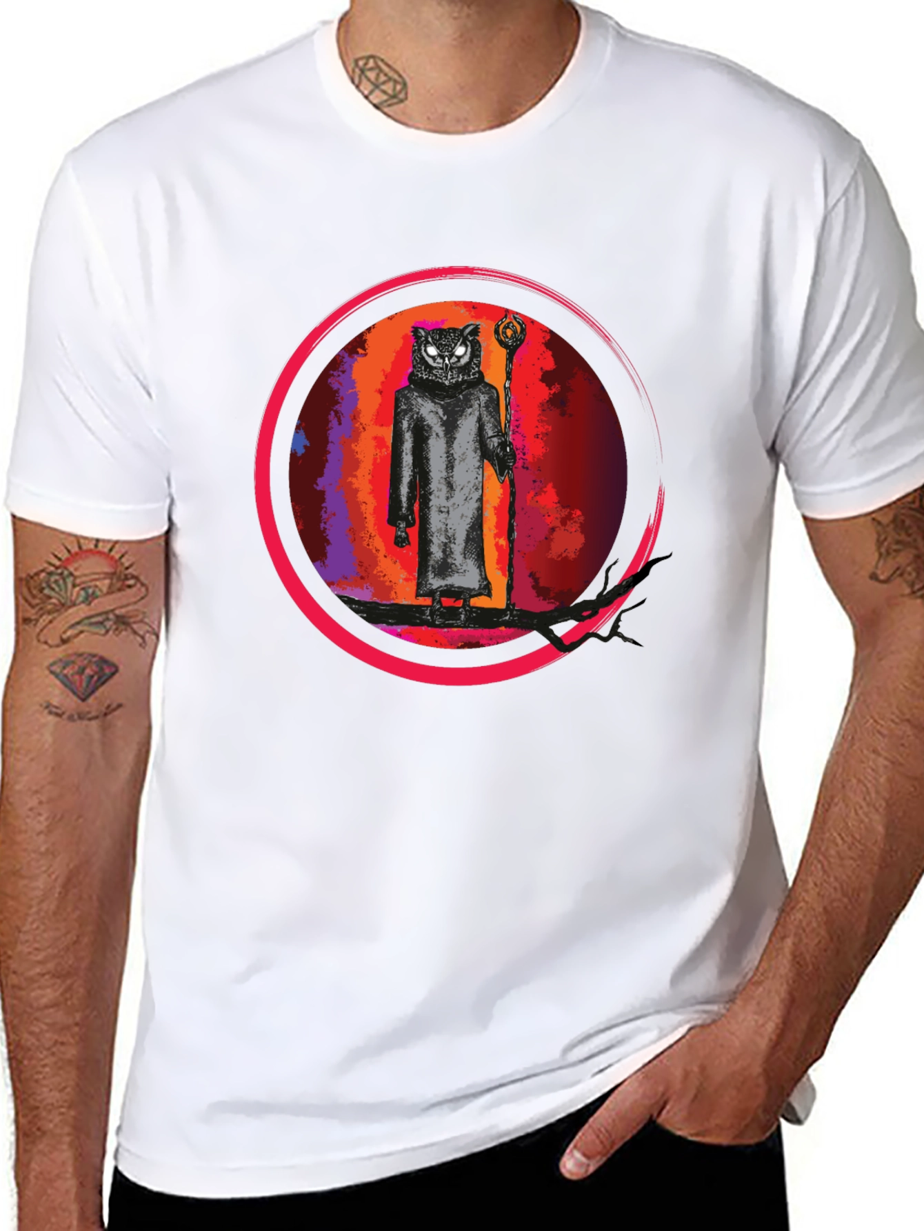 Wizard Owl Graphic Tee - Black Cotton Shirt