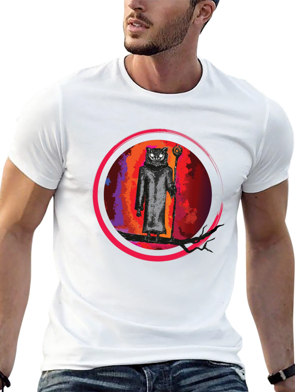 Wizard Owl Graphic Tee - Black Cotton Shirt