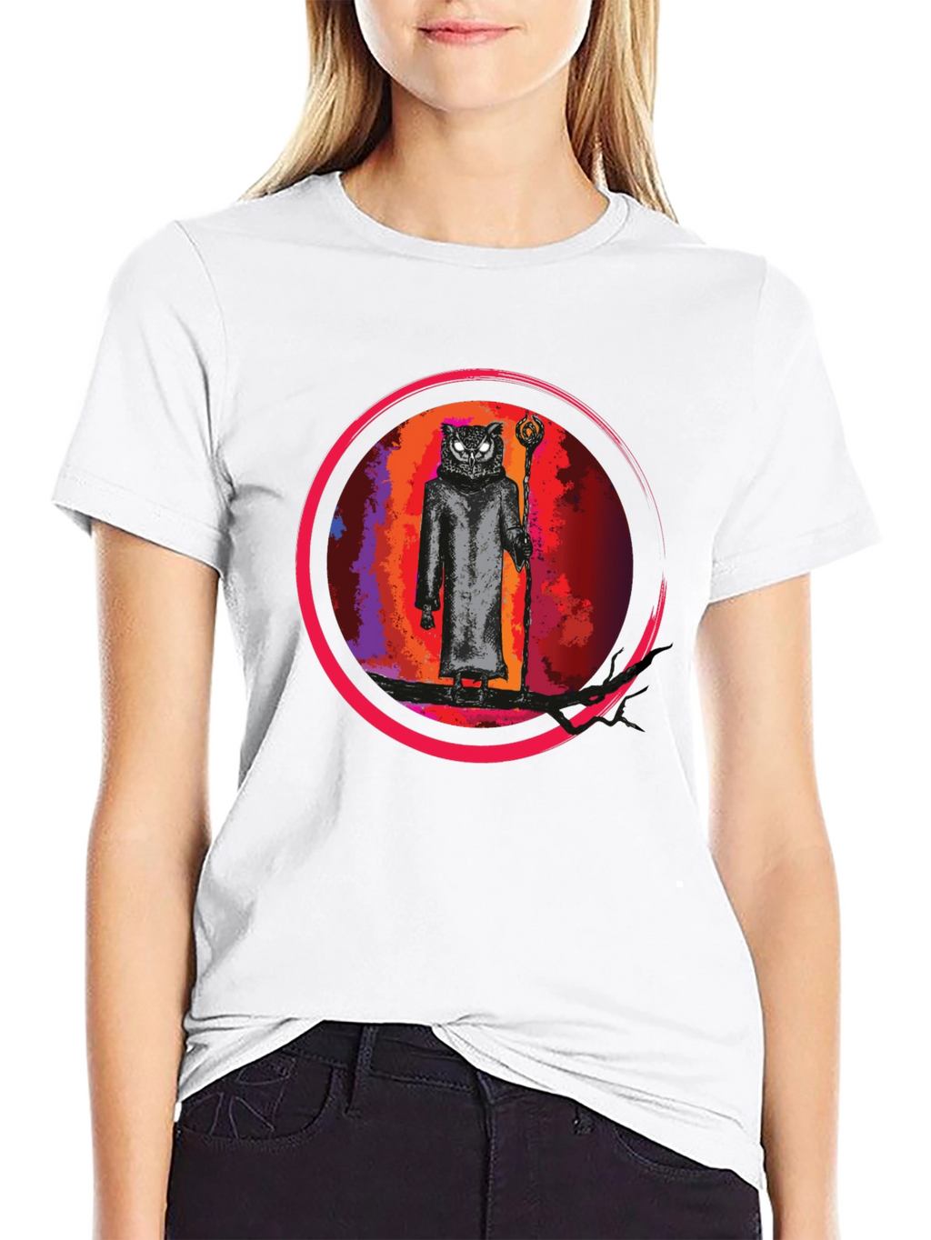 Wizard Owl Graphic Tee - Black Cotton Shirt