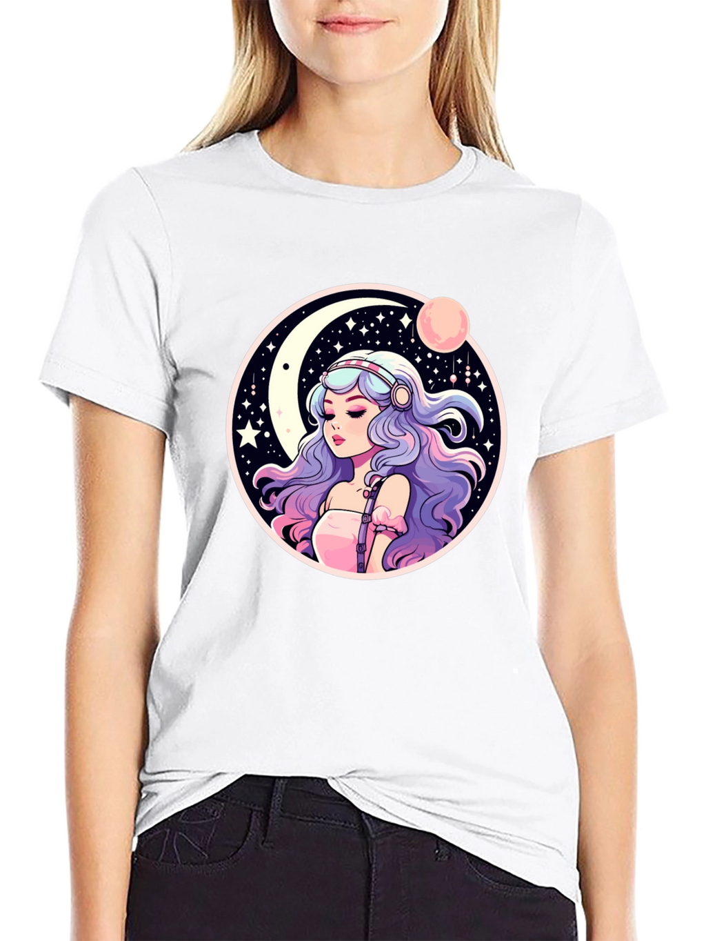 Anime Girl Moon & Stars Graphic Tee