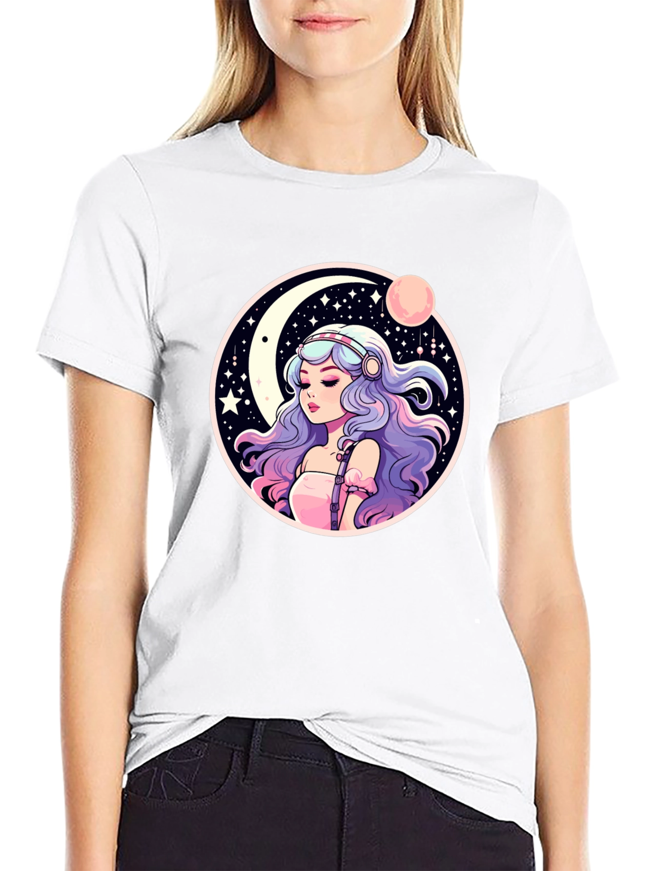 Anime Girl Moon & Stars Graphic Tee