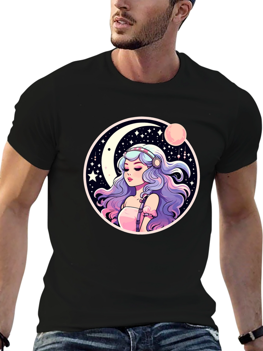 Anime Girl Moon & Stars Graphic Tee