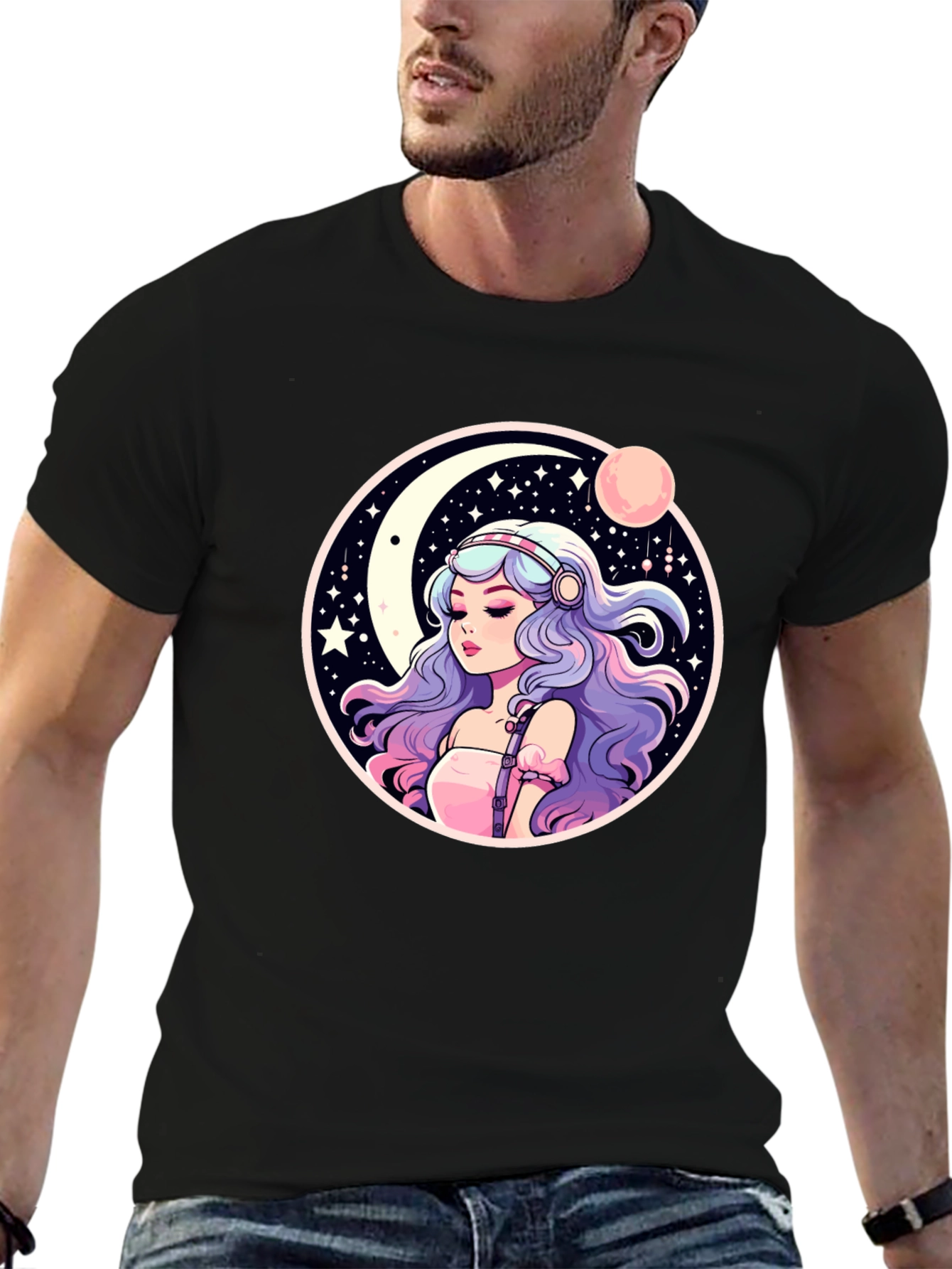 Anime Girl Moon & Stars Graphic Tee