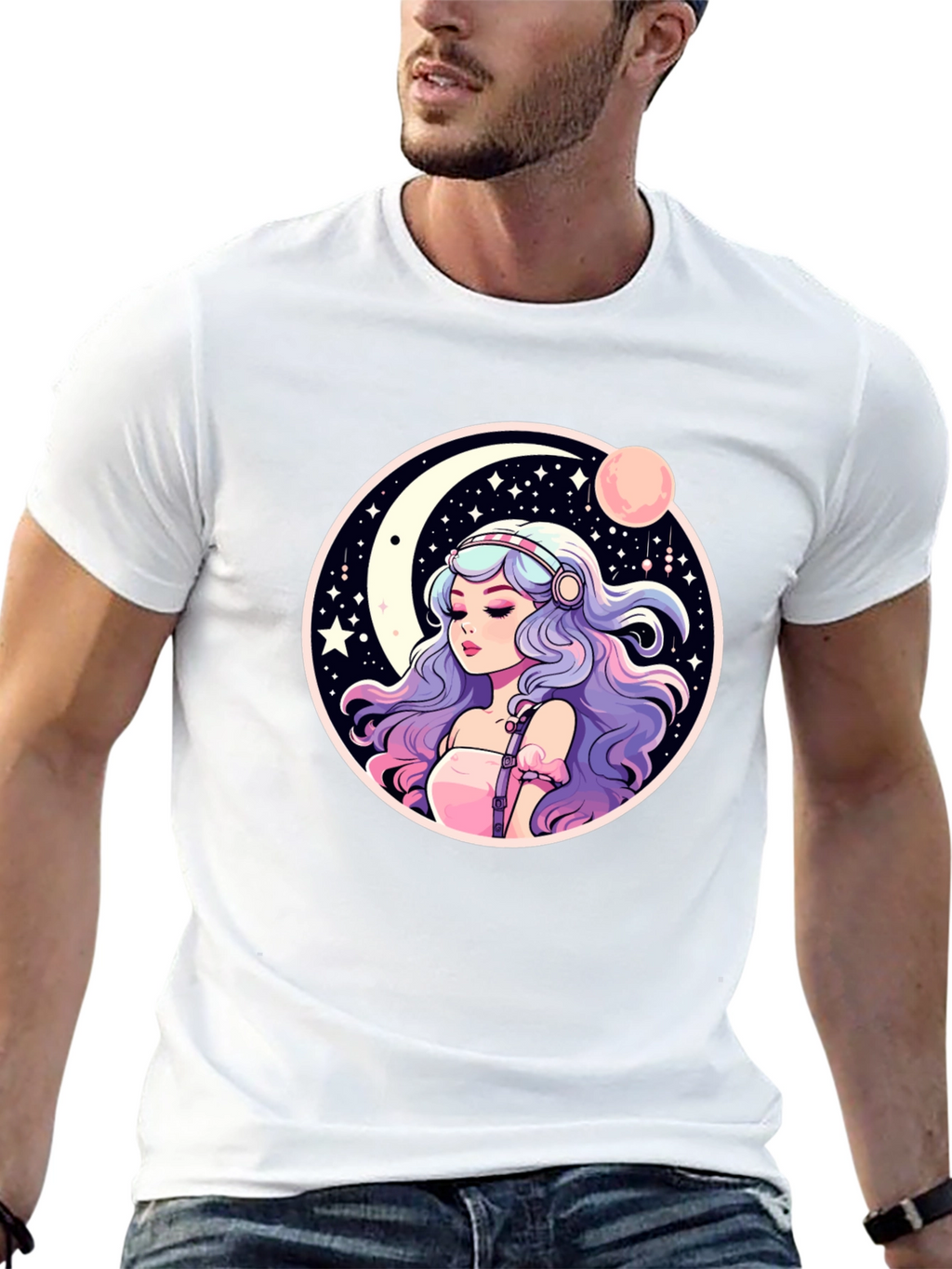 Anime Girl Moon & Stars Graphic Tee