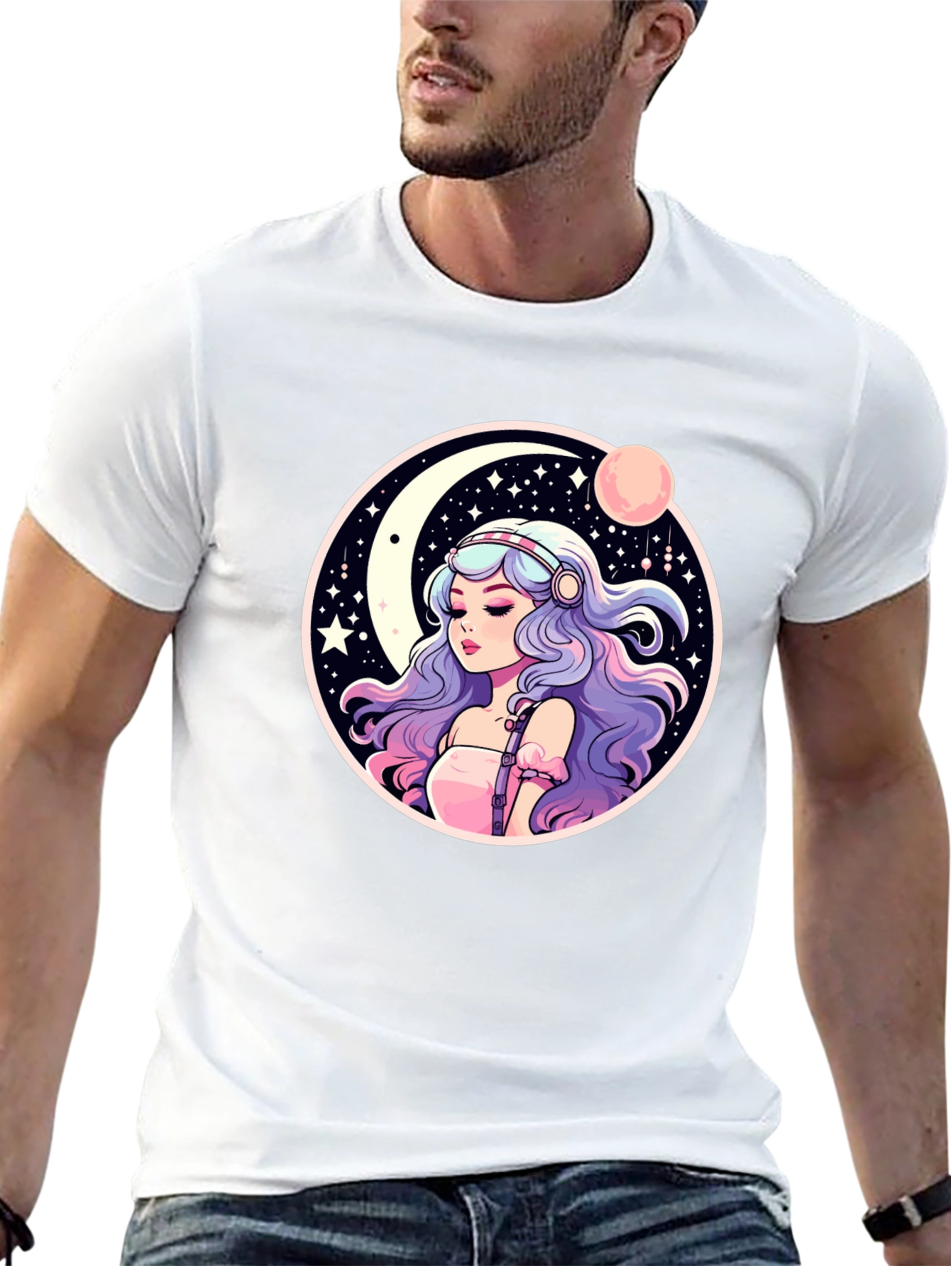 Anime Girl Moon & Stars Graphic Tee
