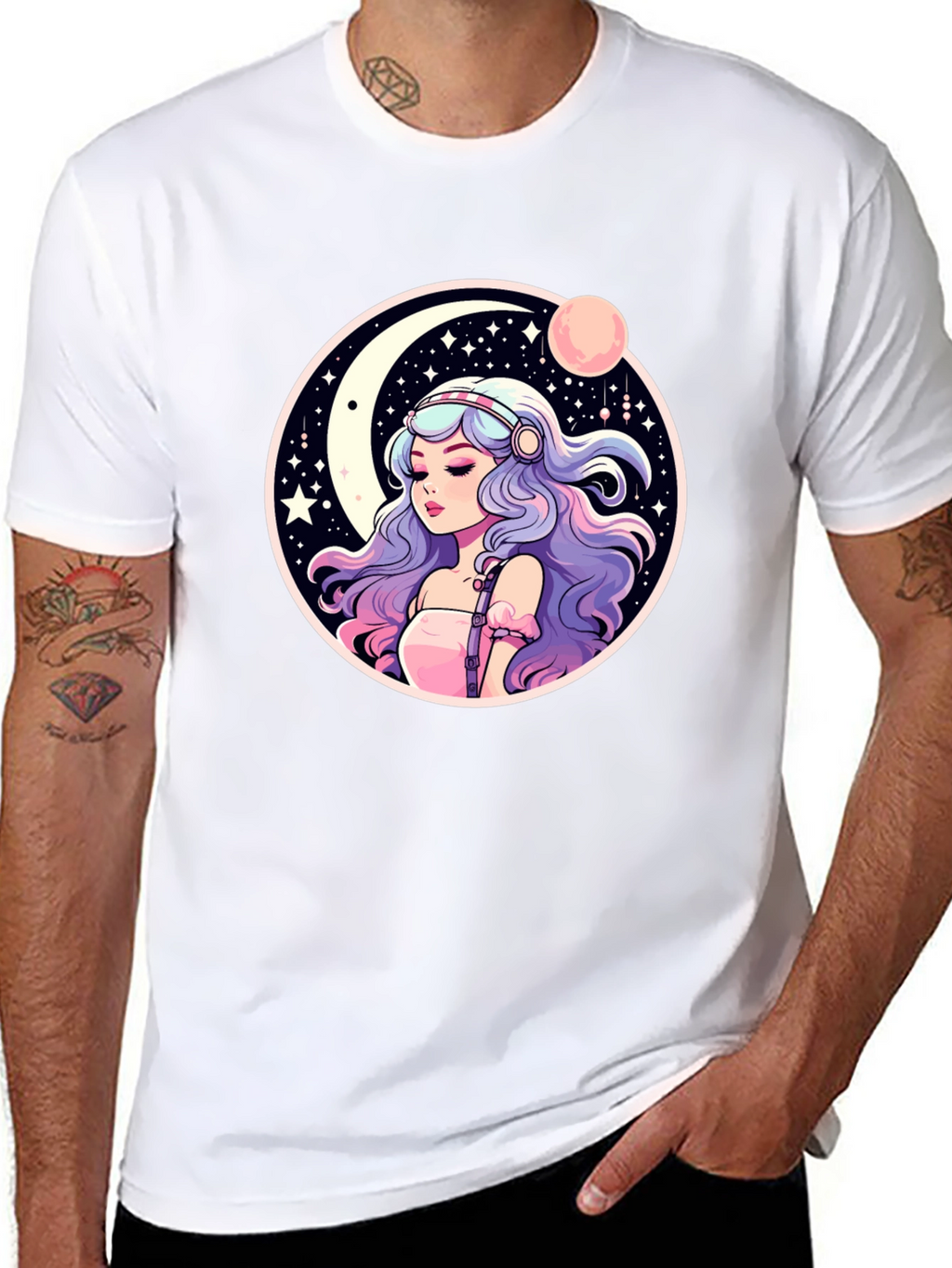 Anime Girl Moon & Stars Graphic Tee
