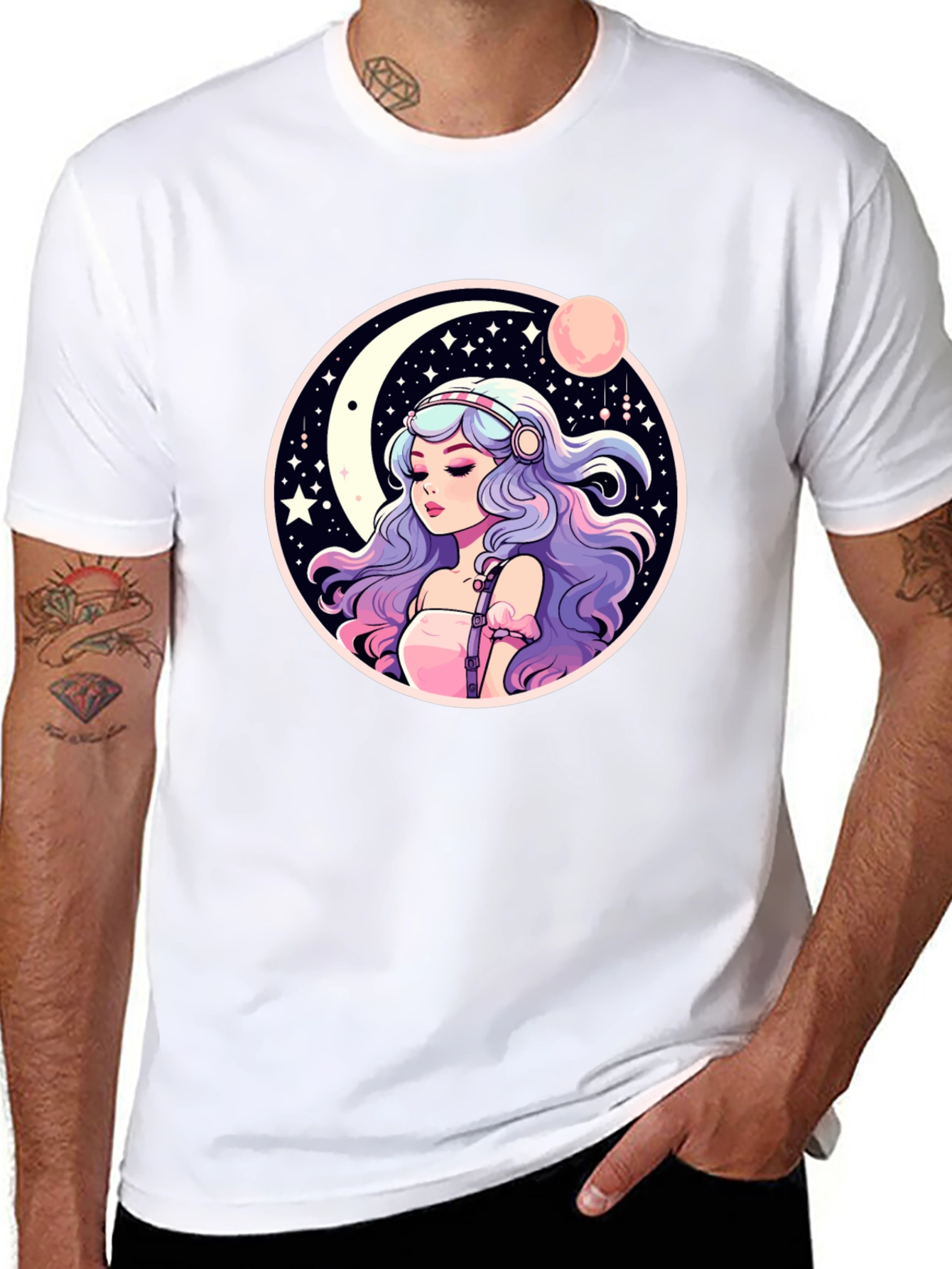 Anime Girl Moon & Stars Graphic Tee