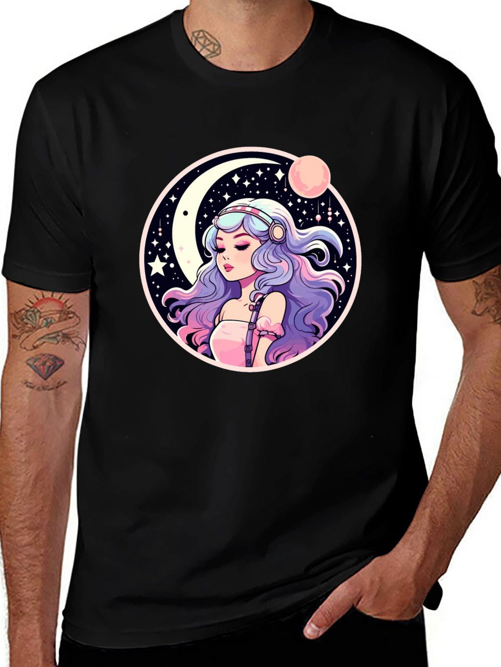 Anime Girl Moon & Stars Graphic Tee