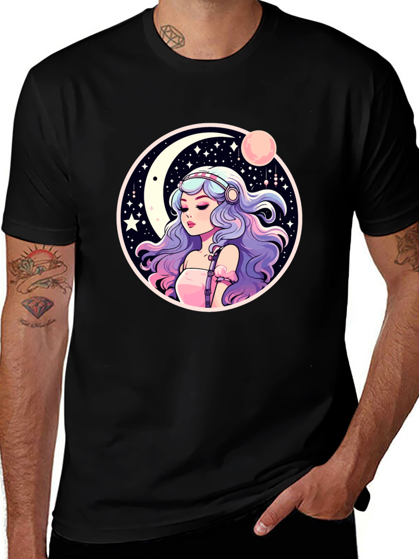 Anime Girl Moon & Stars Graphic Tee