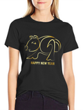 Happy New Year Pig Outline Black T-Shirt